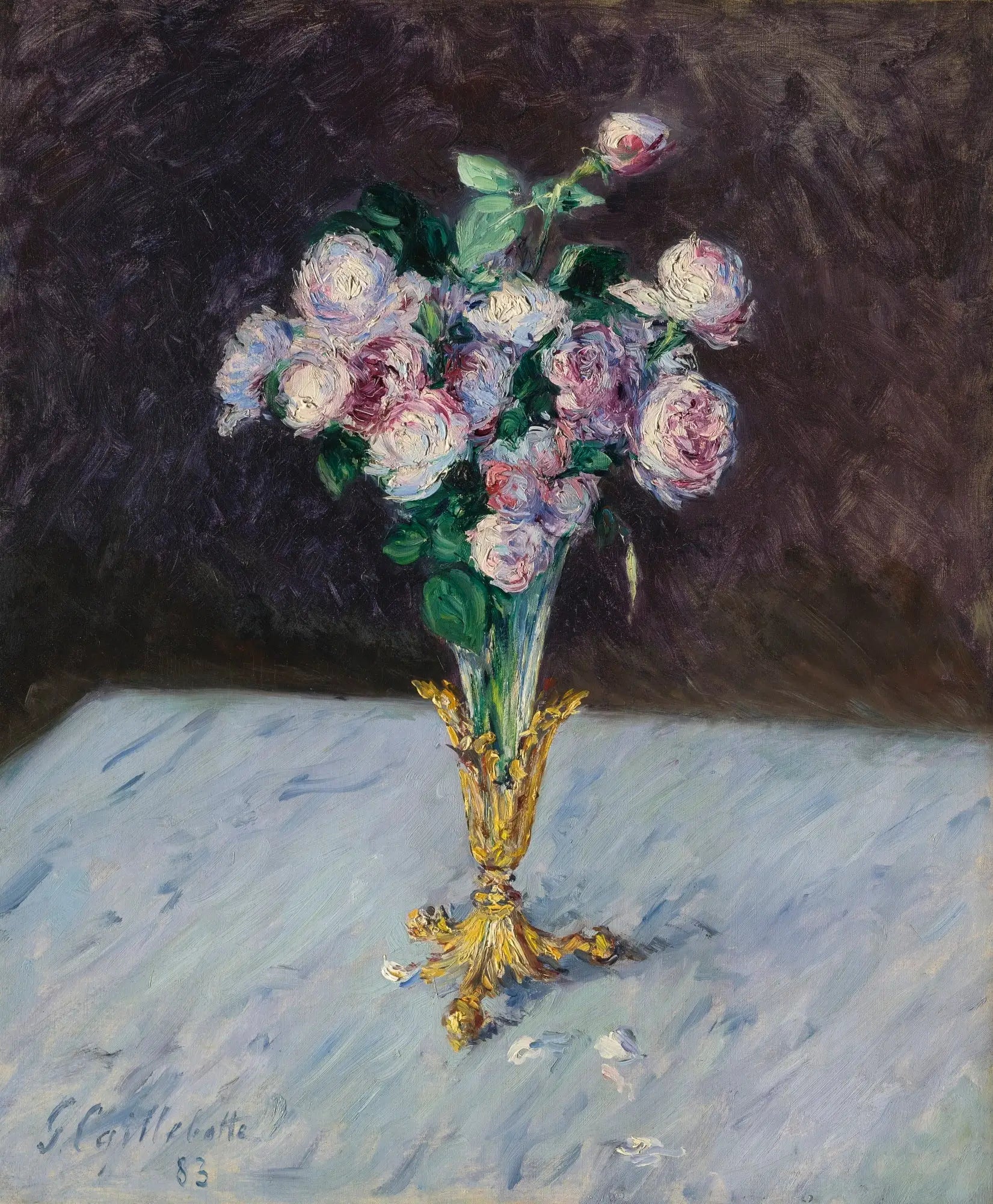 Reproduction du tableau « Bouquet de roses dans un vase de cristal - Gustave Caillebotte » par Alpha Reproduction en peinture à l’huile