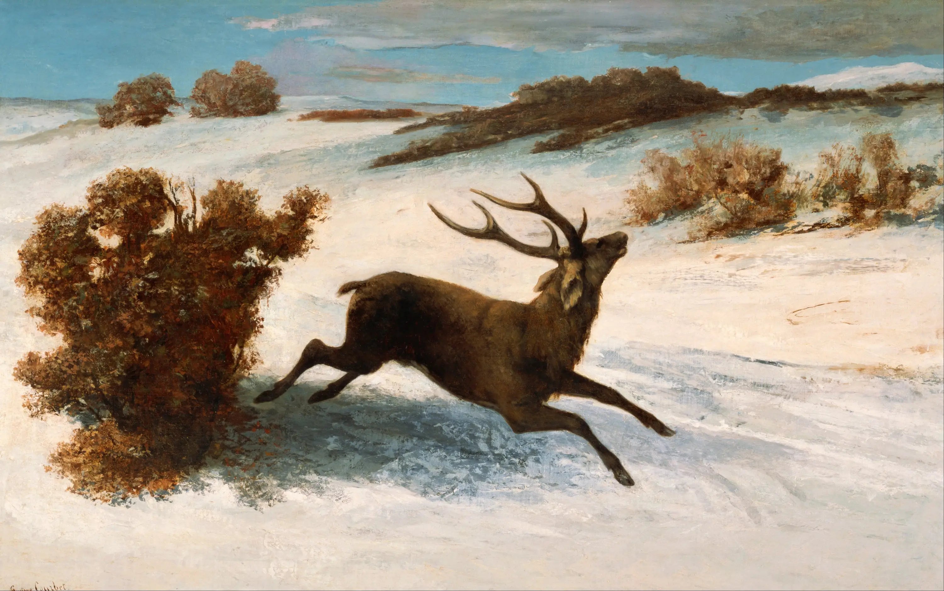 Cerf courant dans la neige - Gustave Courbet - Alpha Reproduction