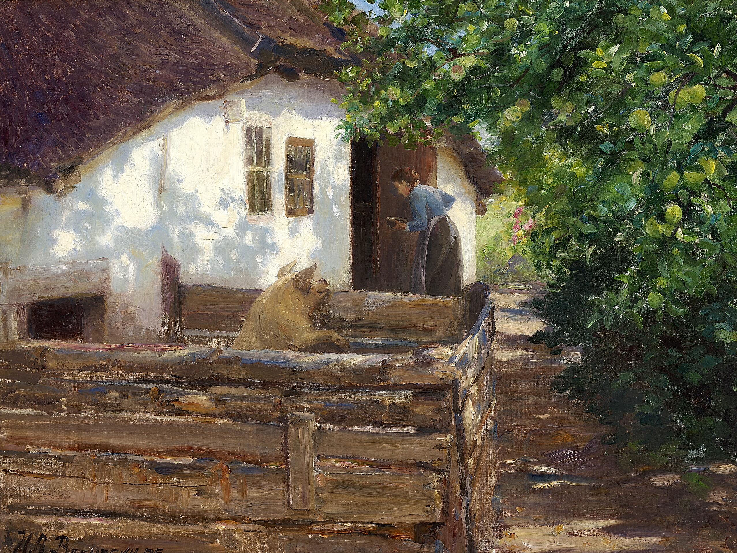 L'heure du repas du cochon. - H. A. Brendekilde