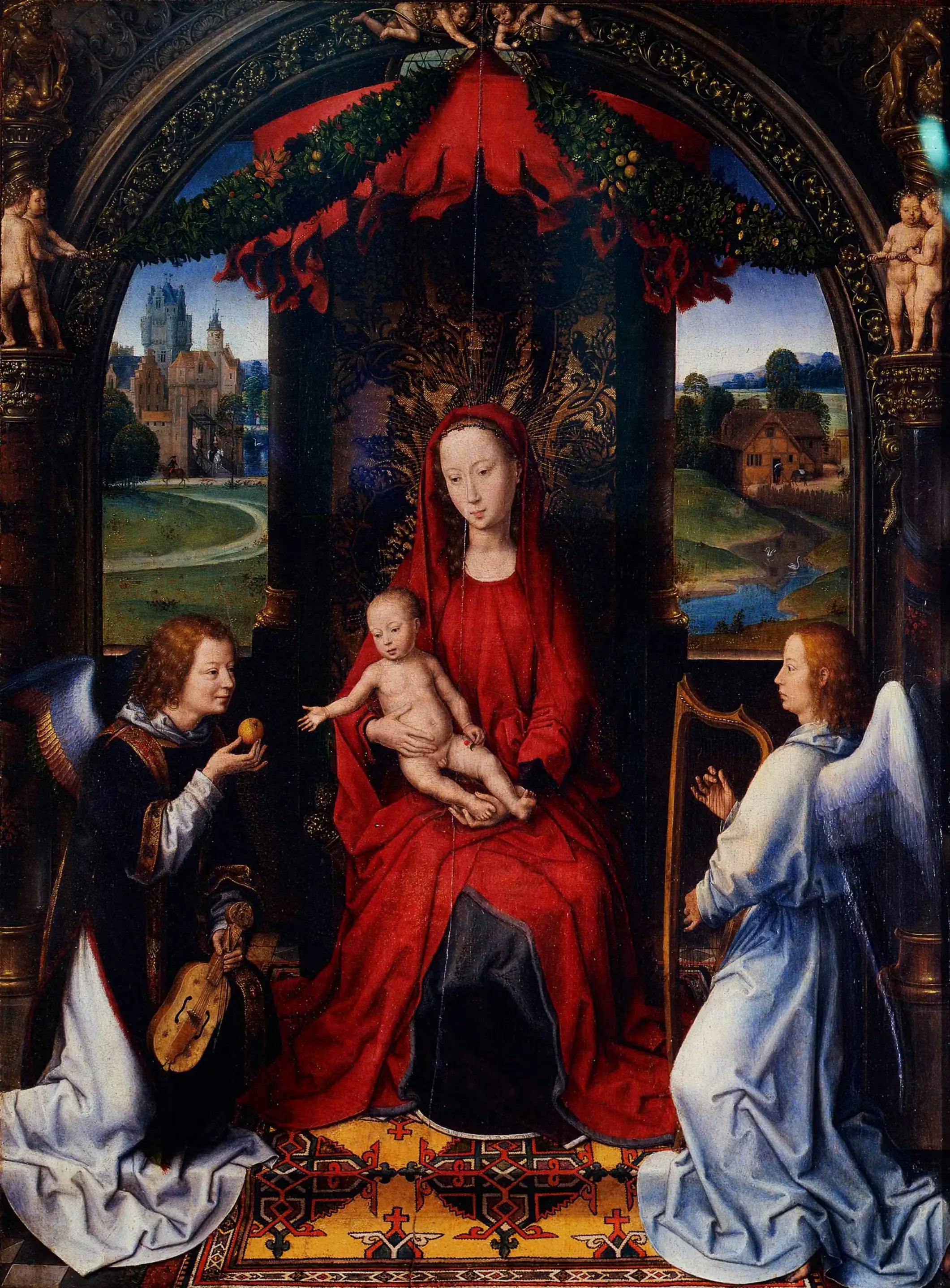 La Madone trônant avec l’enfant et deux anges musiciens - Hans Memling - Alpha Reproduction