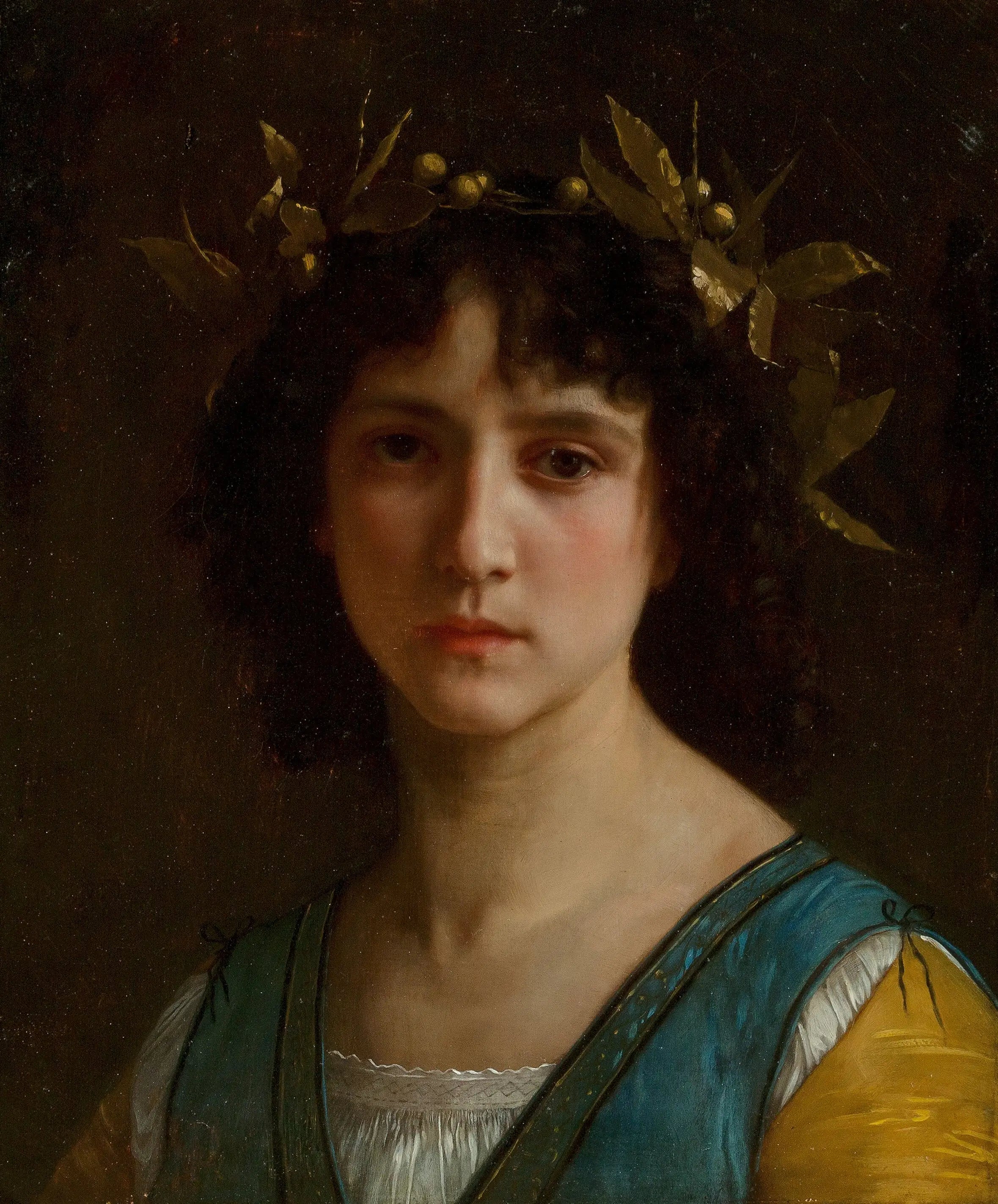 Reproduction du tableau « Tête d'Italienne avec une couronne de laurier - Bouguereau » par Alpha Reproduction en peinture à l’huile