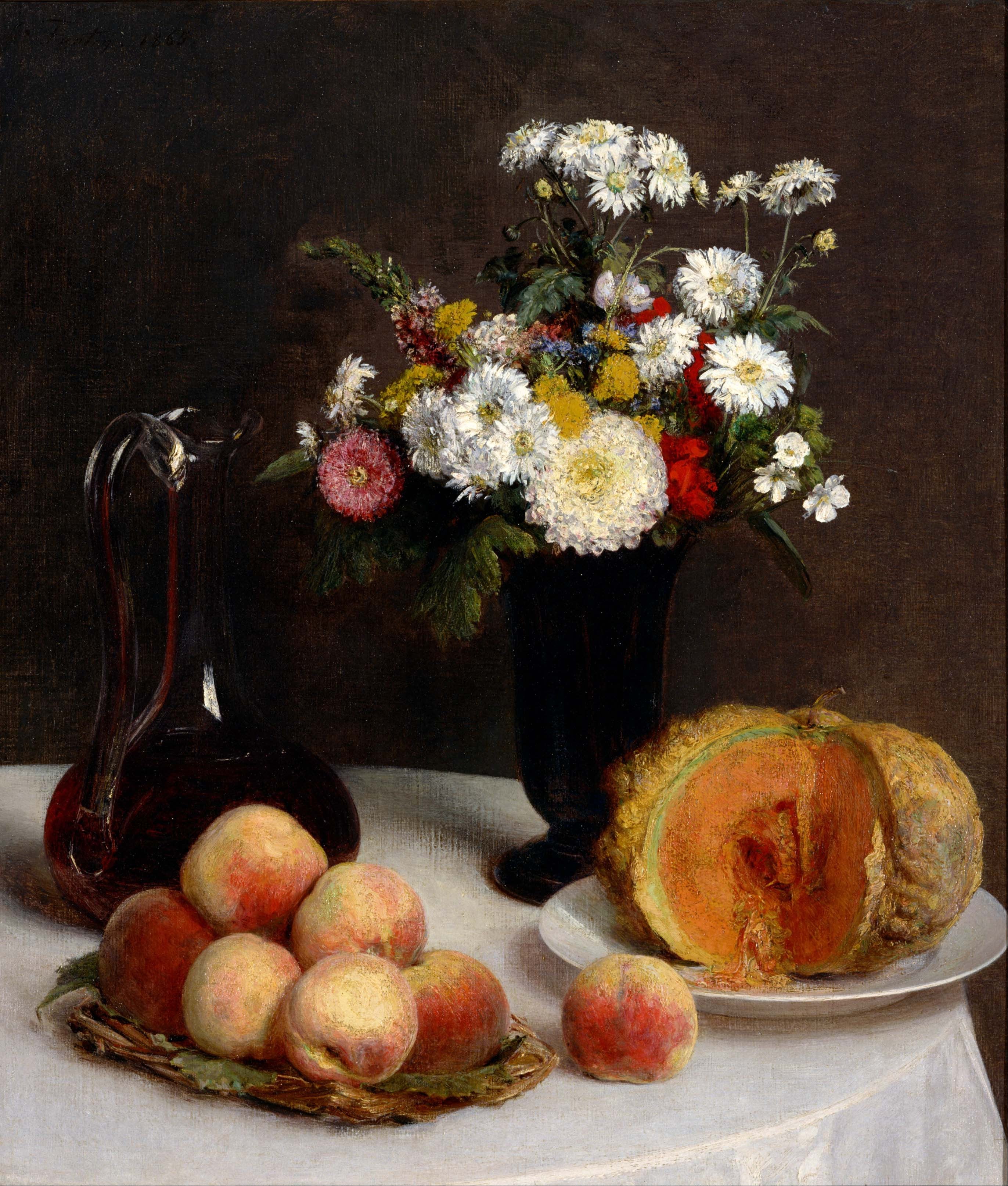 Nature morte à la carafe, aux fleurs et aux fruits - Henri Fantin-Latour