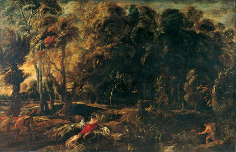 Paysage avec Atalante et Méléagre poursuivant le sanglier de Calydon (Ovide, Métamorphoses, VIII, 229-237) - Jacob Jordaens