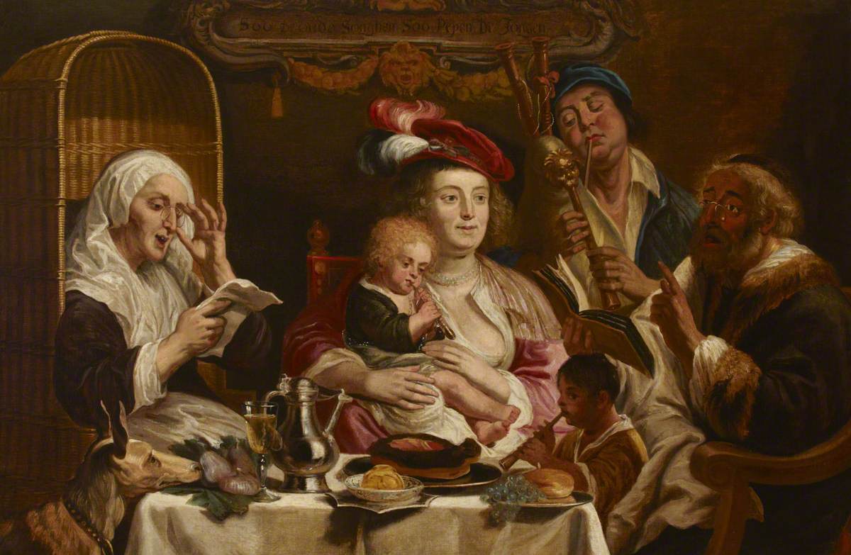 Soo de Oude Songhen, Soo Pepen de Jongen' (connu sous le nom de 'As the Old Sang, so the Young Pipe') - Jacob Jordaens