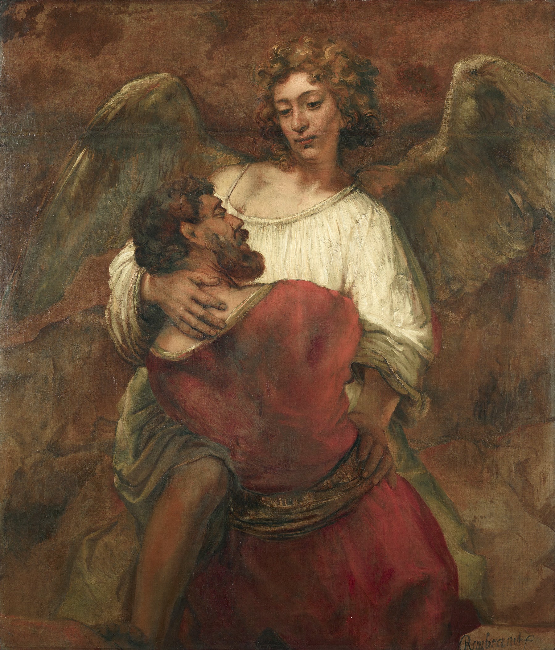 Reproduction du tableau « Lutte de Jacob avec l'Ange - Rembrandt » par Alpha Reproduction en peinture à l’huile