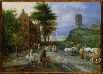 Aux abords d'un village avec un moulin à vent - Jan Brueghel l'Ancien