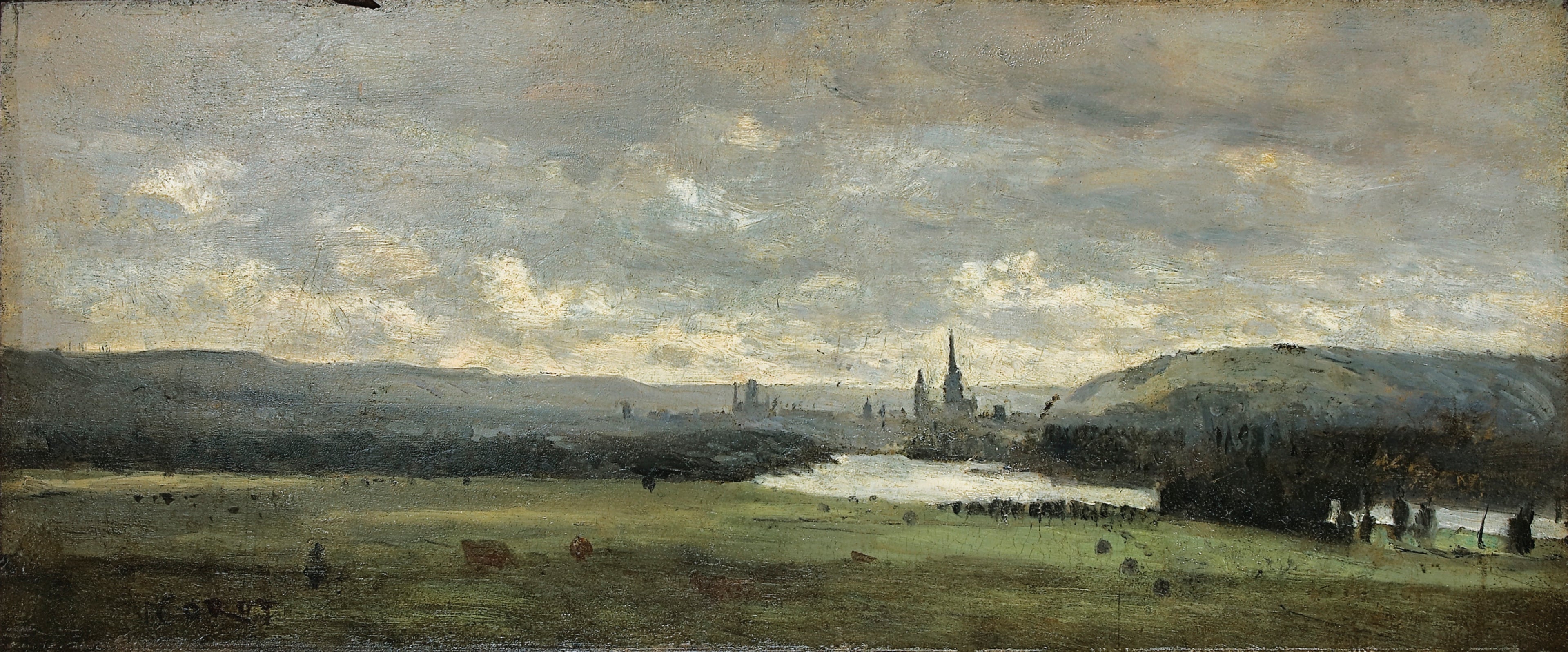 Rouen, une vue panoramique de la Seine au premier plan - Jean-Baptiste Camille Corot
