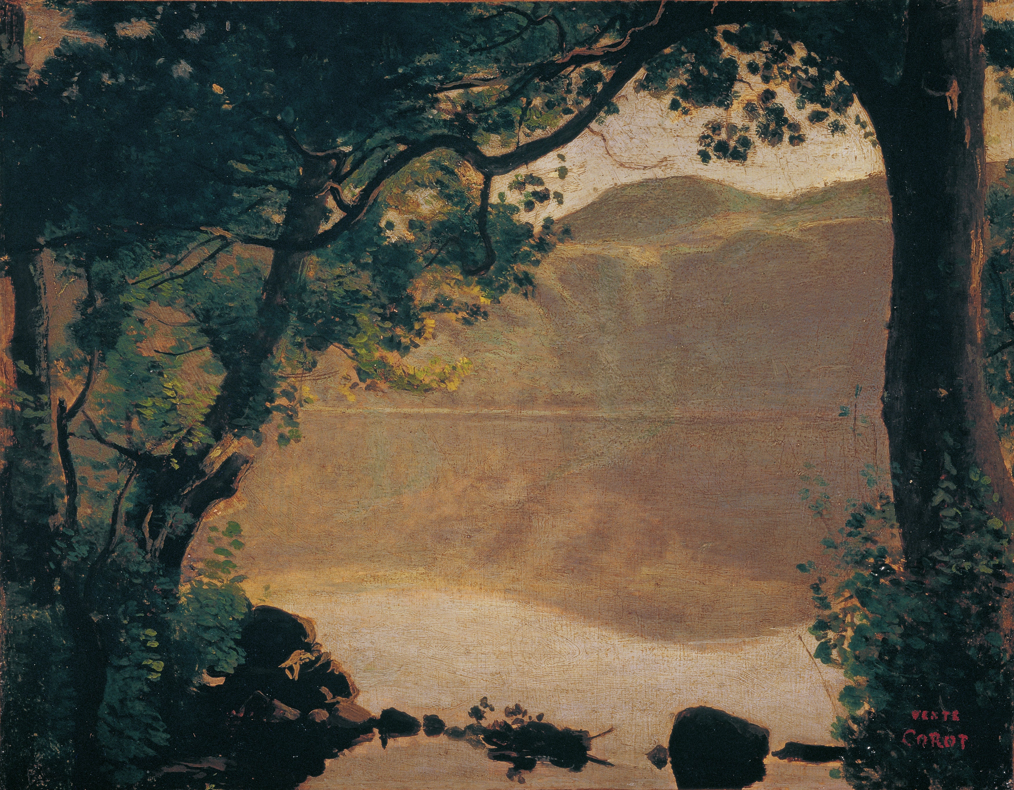 Nemi, le lac vu à travers les arbres - Jean-Baptiste Camille Corot