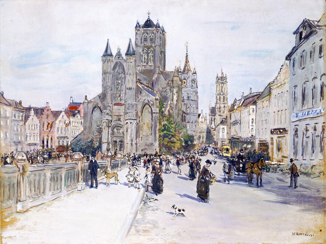 Vue de l'église Saint Nicolas à Gand - Jean-François Raffaëlli
