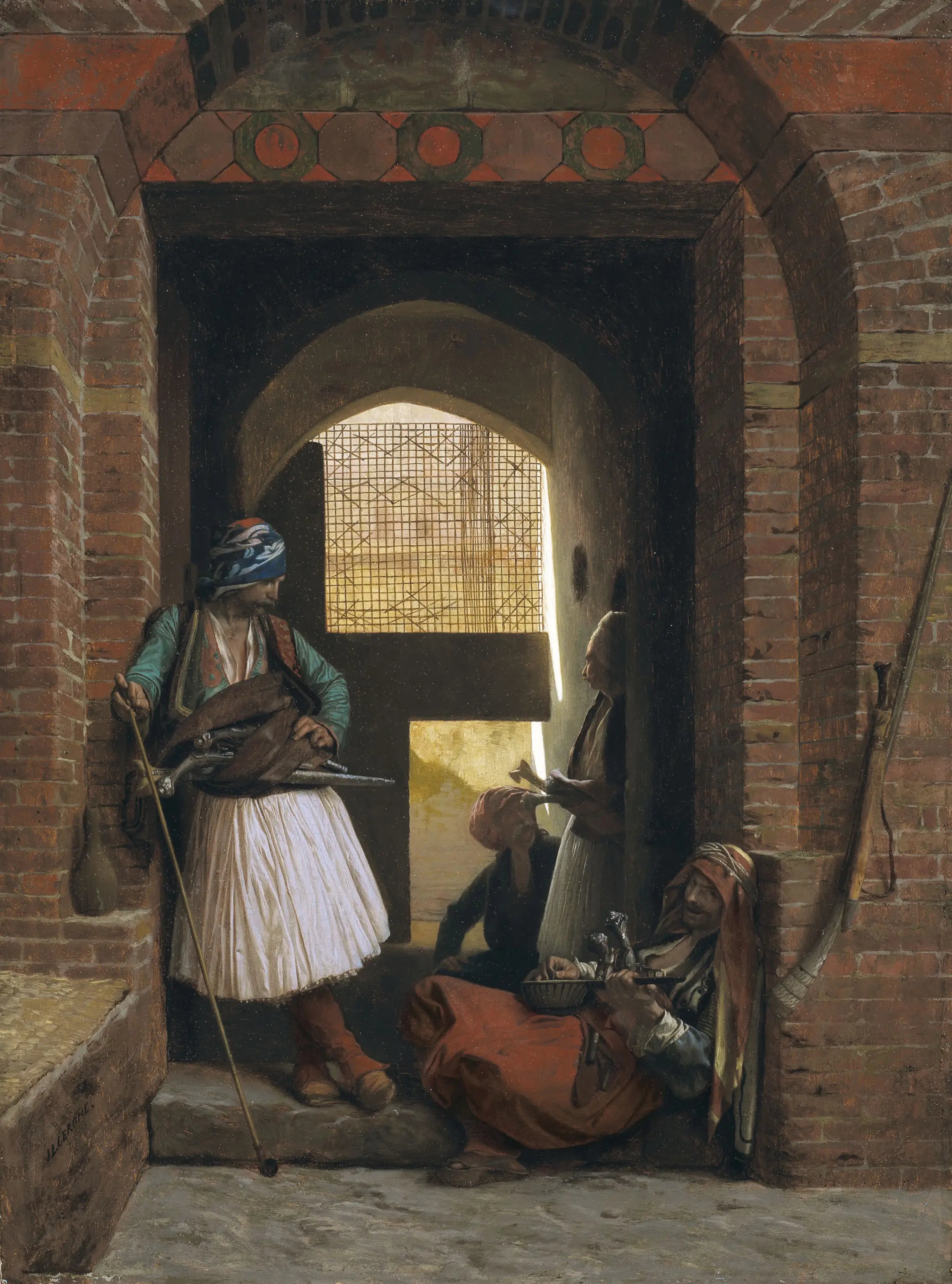 Reproduction du tableau « Corps de garde d'arnautes au Caire - Jean-Léon Gérôme » par Alpha Reproduction en peinture à l’huile
