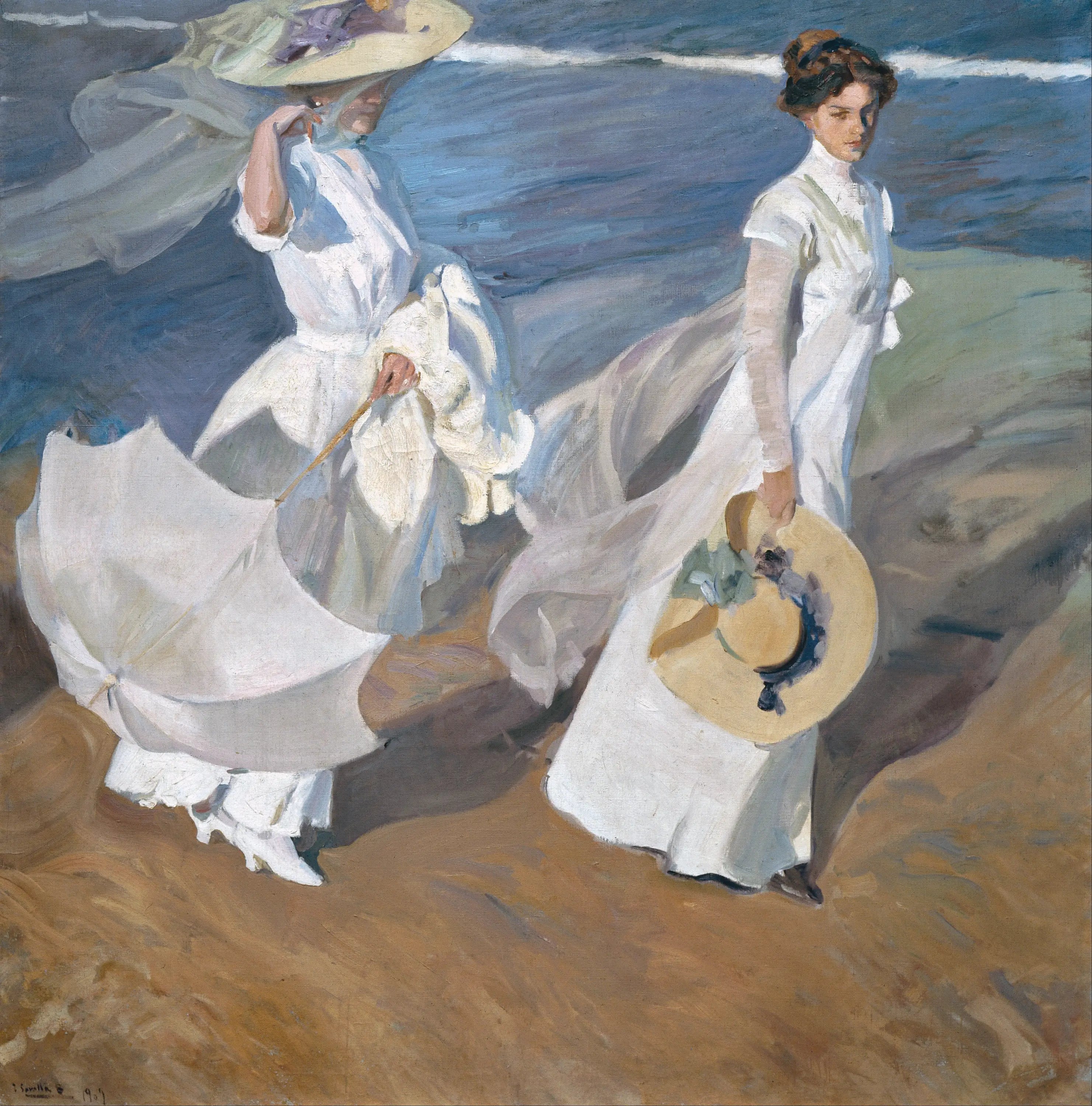 Reproduction du tableau « Promenade au bord de la mer - Joaquín Sorolla » par Alpha Reproduction en peinture à l’huile