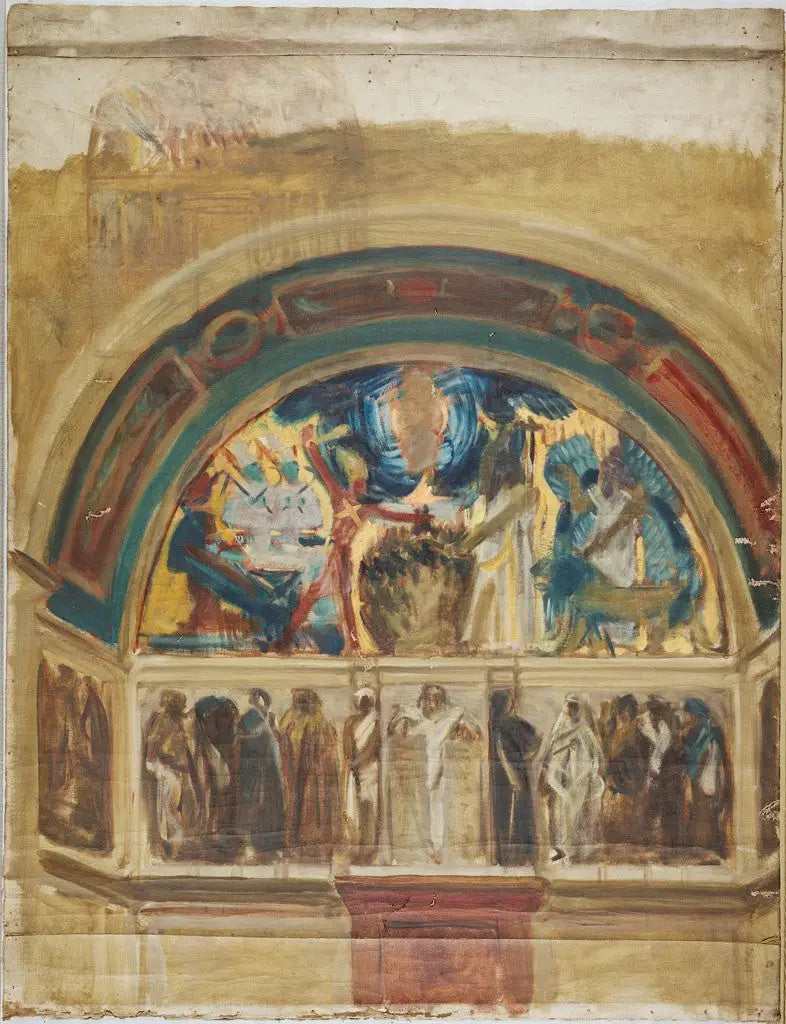 Reproduction du tableau « Étude pour le mur nord, salle des collections spéciales, bibliothèque publique de Boston - John Singer Sargent » par Alpha Reproduction en peinture à l’huile