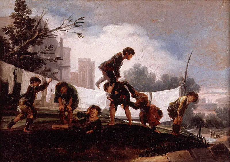 Reproduction du tableau « Enfants jouant à saute-mouton - Francisco de Goya » par Alpha Reproduction en peinture à l’huile