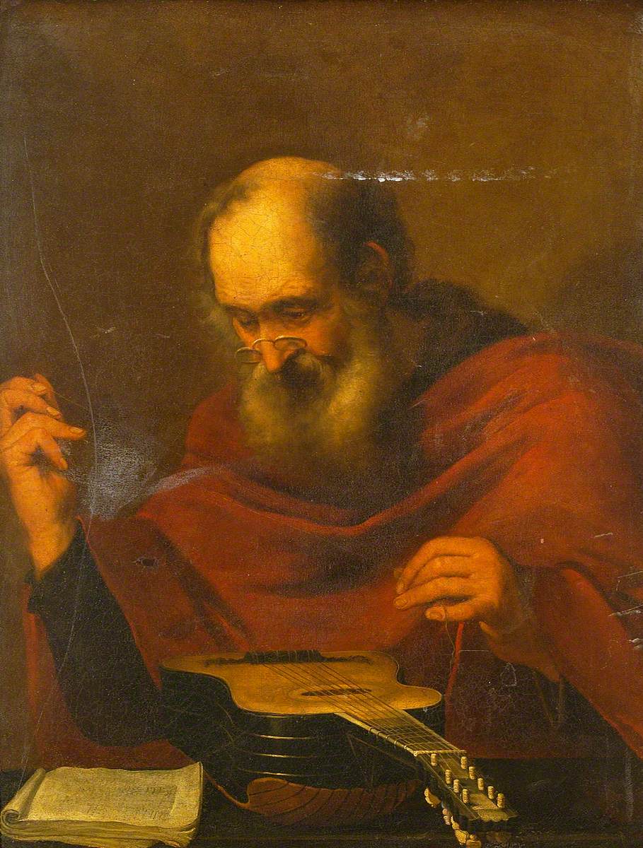 Homme changeant les cordes d'une guitare - Jusepe de Ribera