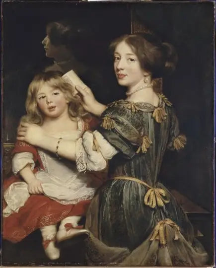 La fille ainée de l’artiste coiffant son frère - Claude Lefèbvre - Alpha Reproduction