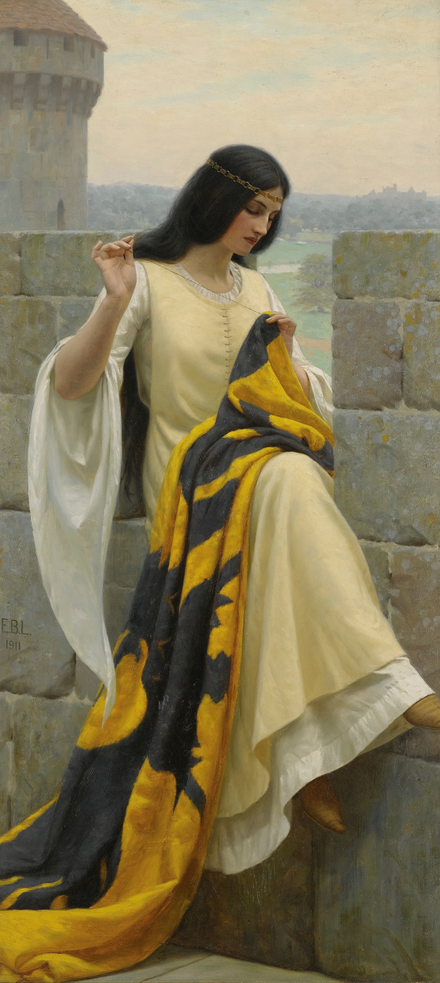 Dame brodant la bannière - Edmund Blair Leighton