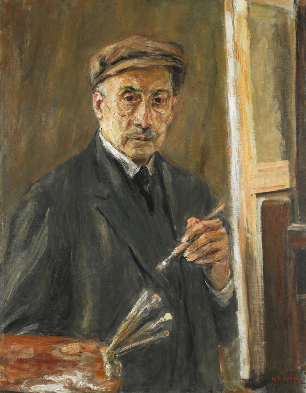 autoportrait portant un manteau à l’aide d’un pinceau et palette - Max Liebermann - Alpha Reproduction