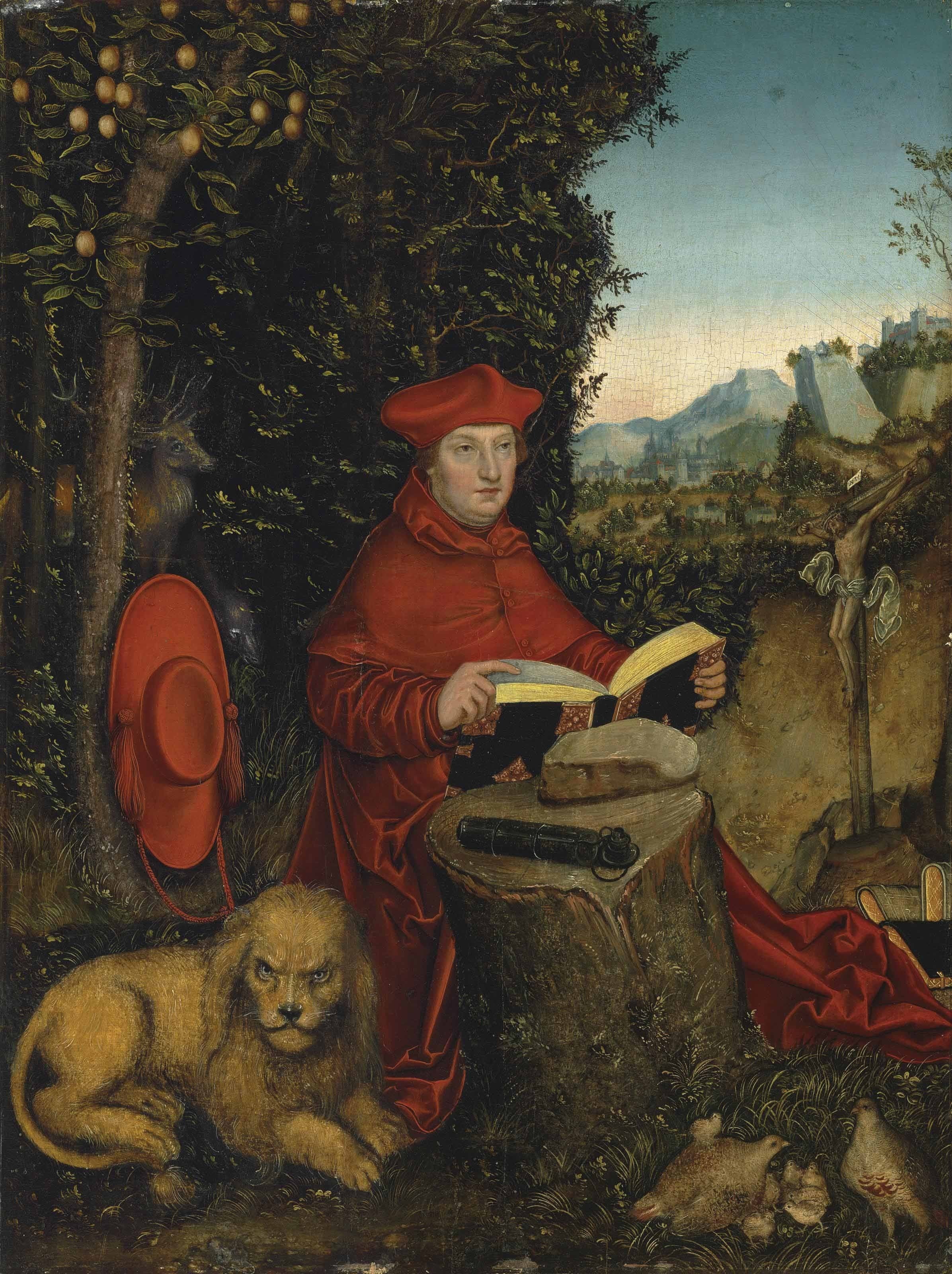 Albrecht de Brandebourg en saint Jérôme dans un paysage - Lucas Cranach the Elder