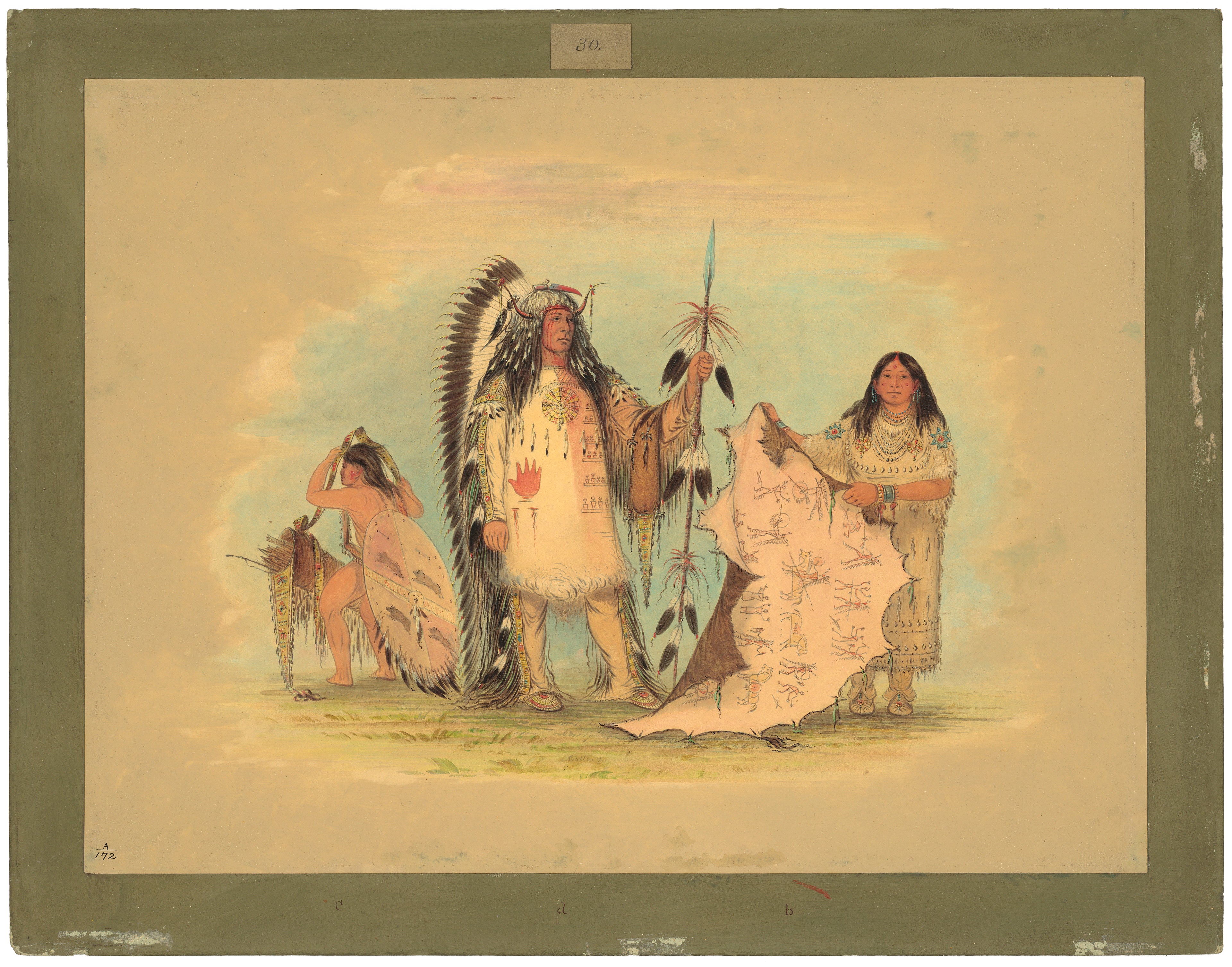 Chef de guerre mandan avec sa femme préférée - George Catlin