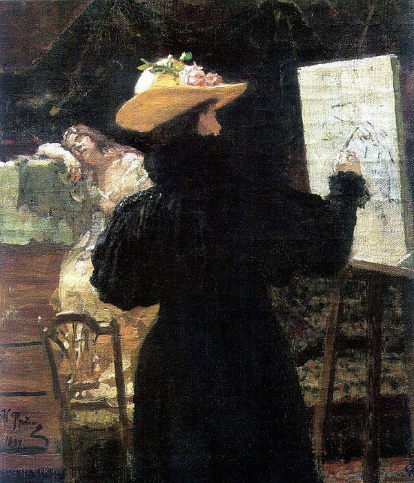 Portrait de la princesse Maria Klavdievna Tenisheva alors qu'elle travaillait - Ilya Repin