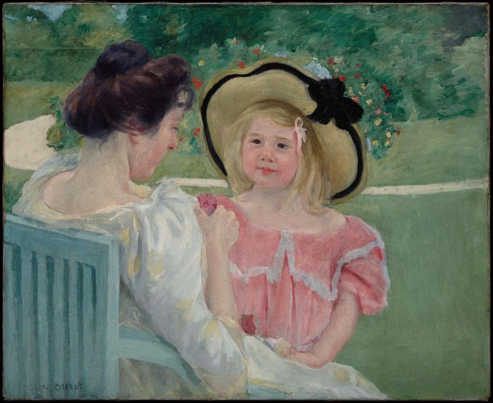 Reproduction du tableau « Dans le jardin - Mary Cassatt » par Alpha Reproduction en peinture à l’huile