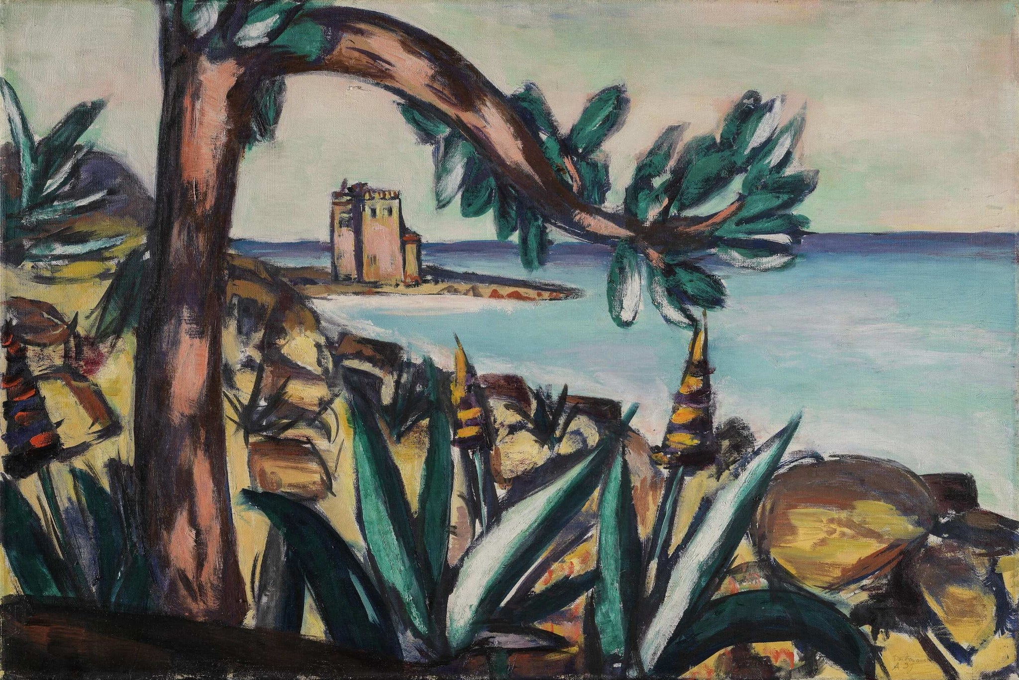 Meerlandschaft mit Agaven und altem Schloss - Max Beckmann