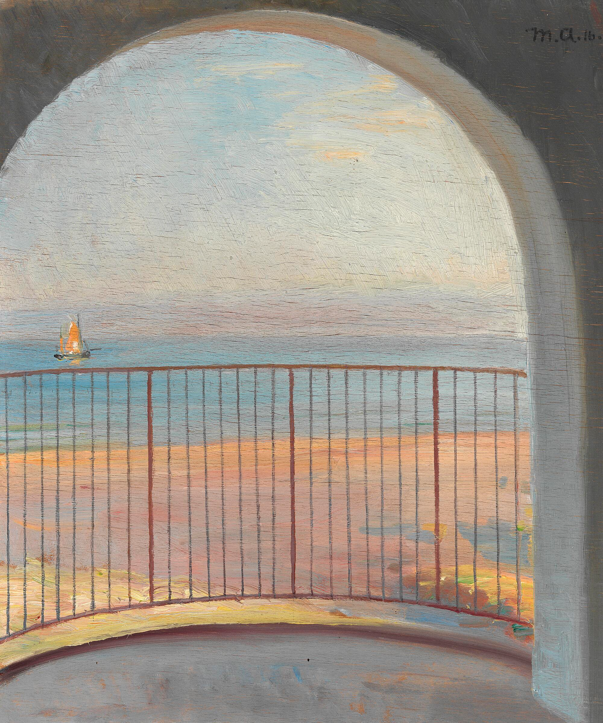 Vue sur Kattegat depuis un balcon à Admiralgården. - Michael Peter Ancher image 1 copie peinte à la main à l’huile