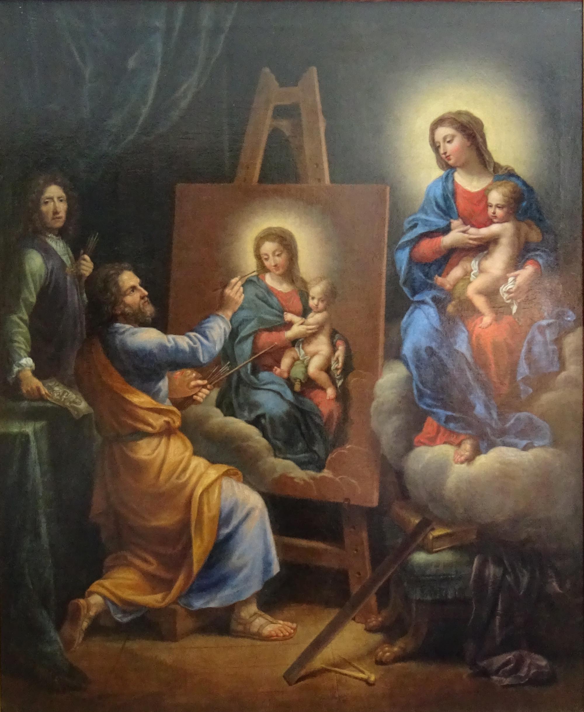 Saint Luc peignant la Vierge avec l'Autoportrait de Mignard - Pierre Mignard