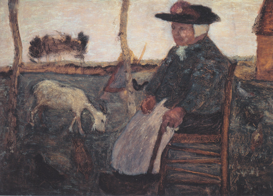 Alte Bäuerin mit Ziege - Dreebeen mit Ziege und Hühnern - Paula Modersohn-Becker