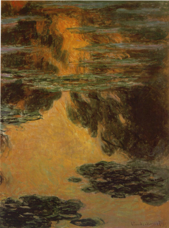 🌑 נימפאות בשקיעה לוהטת – קלוד מונה (1907)