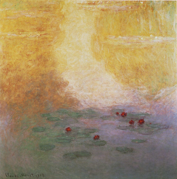 🌞 נימפאות בשמש העולה – קלוד מונה, 1908
