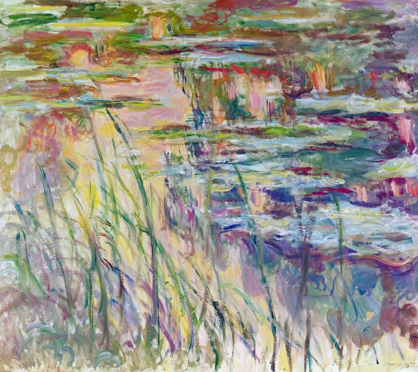 🎨 נימפאות עם קנים (בערך 1918)