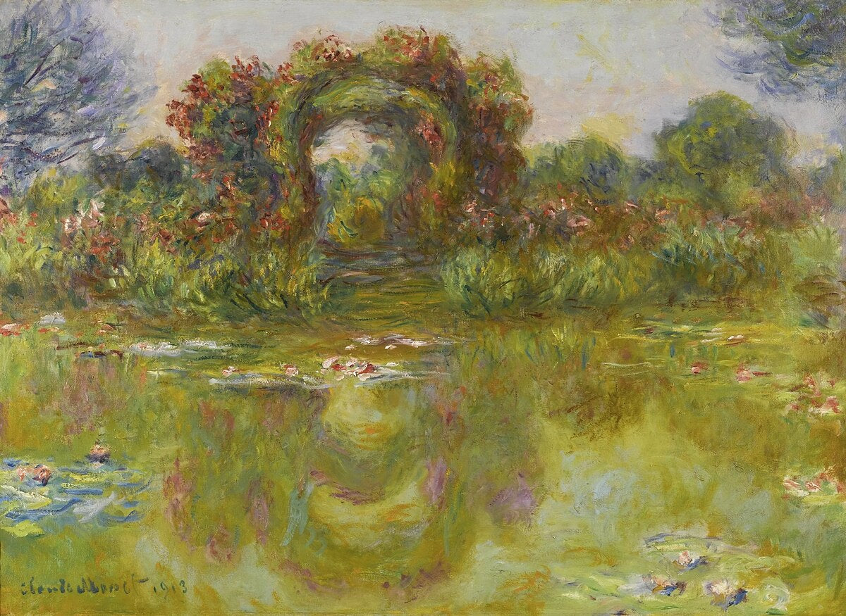 🌺 השיח והבריכה עם הנימפאות, קלוד מונה, 1913