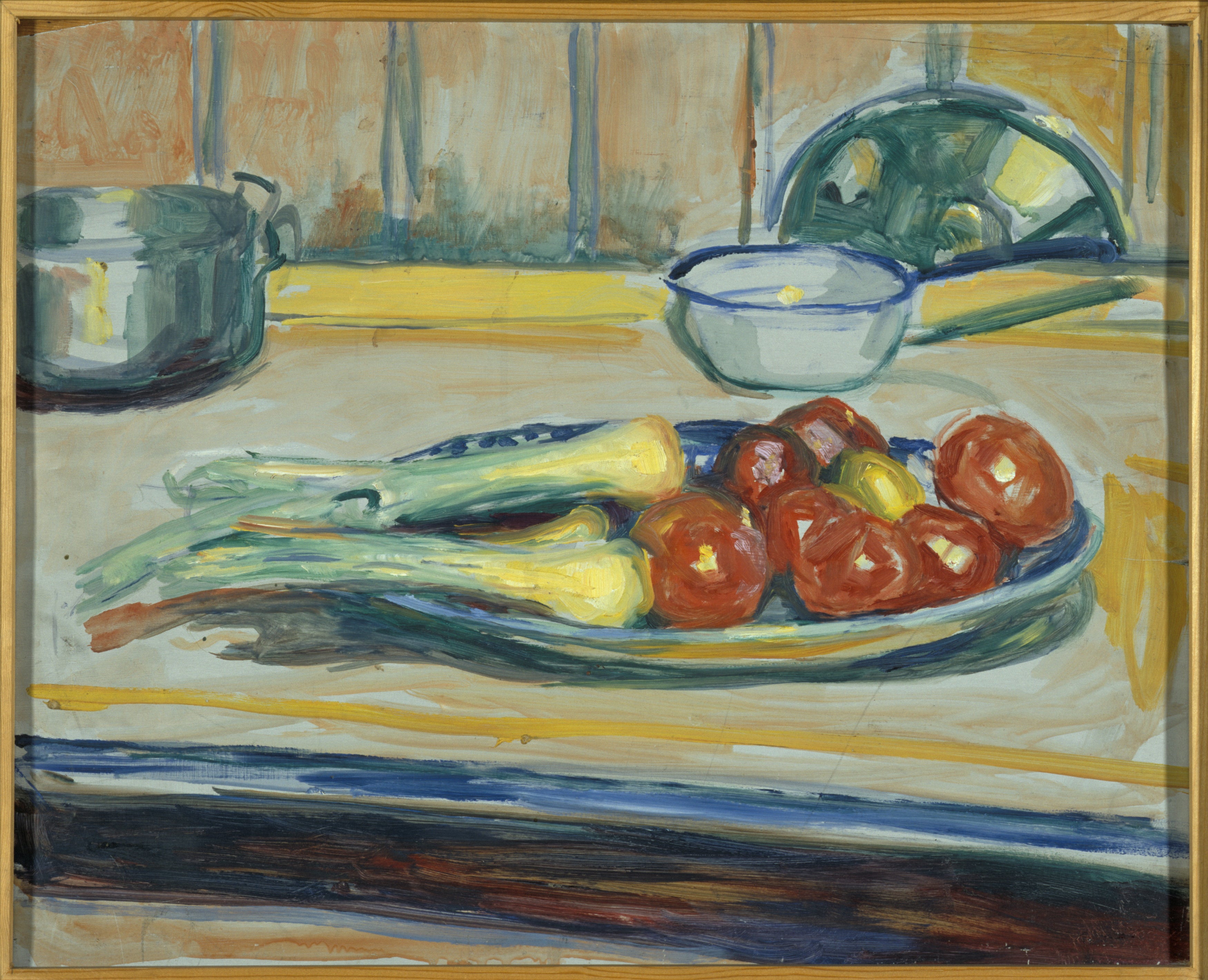 Reproduction du tableau « Nature morte aux tomates, poireaux et cocottes - Edvard Munch » par Alpha Reproduction en peinture à l’huile