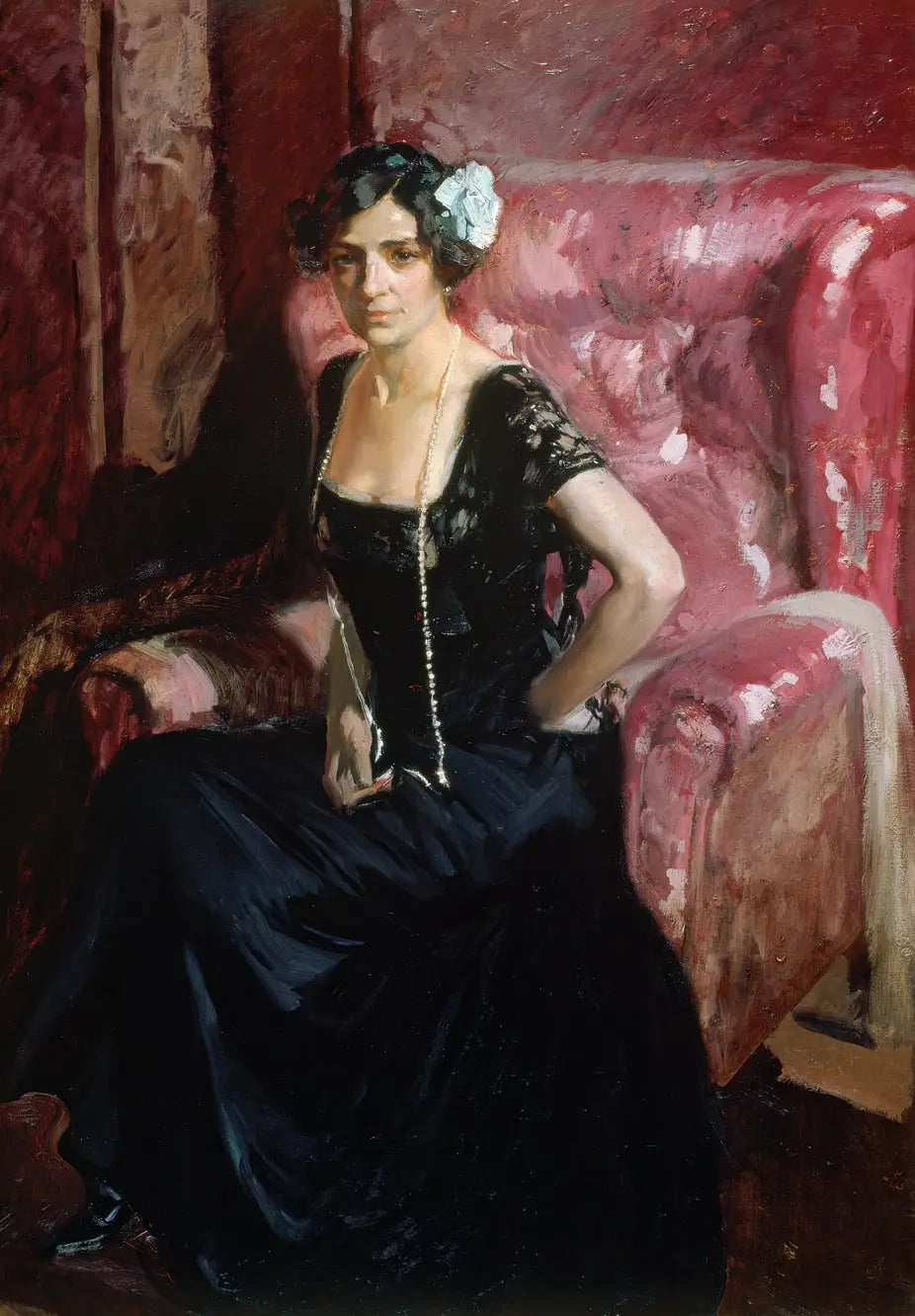 Reproduction du tableau « Clotilde en robe de soirée - Joaquín Sorolla » par Alpha Reproduction en peinture à l’huile