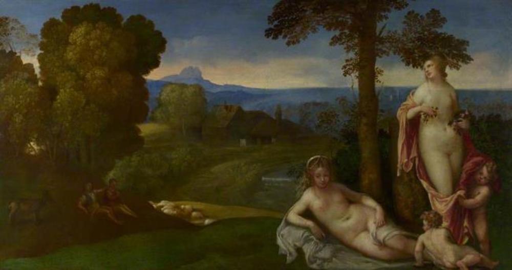 Nymphes et enfants dans un paysage avec des bergers - Giorgione
