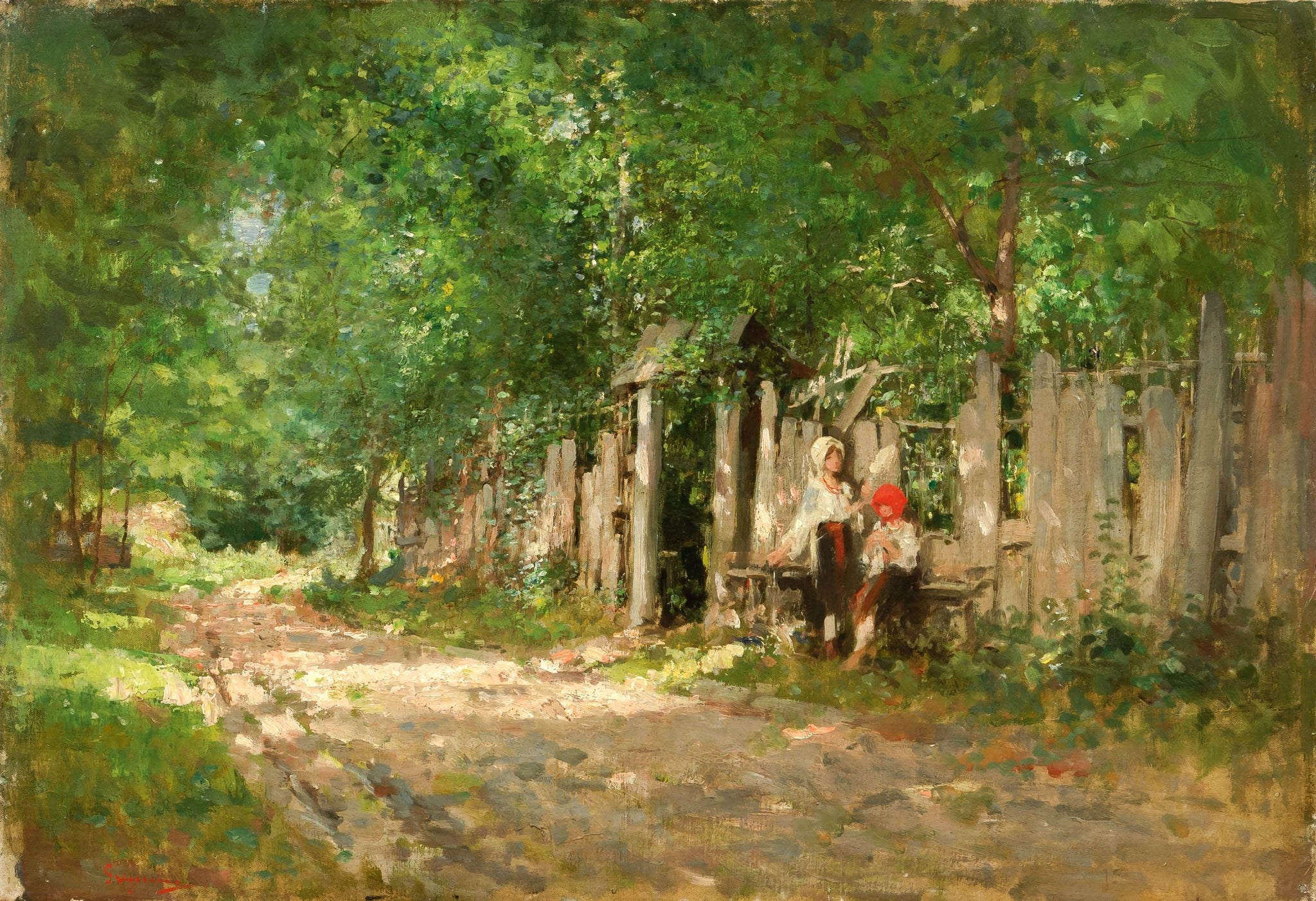 Fileuses à la porte, Nicolae Grigorescu, 1885, peinture à l’huile