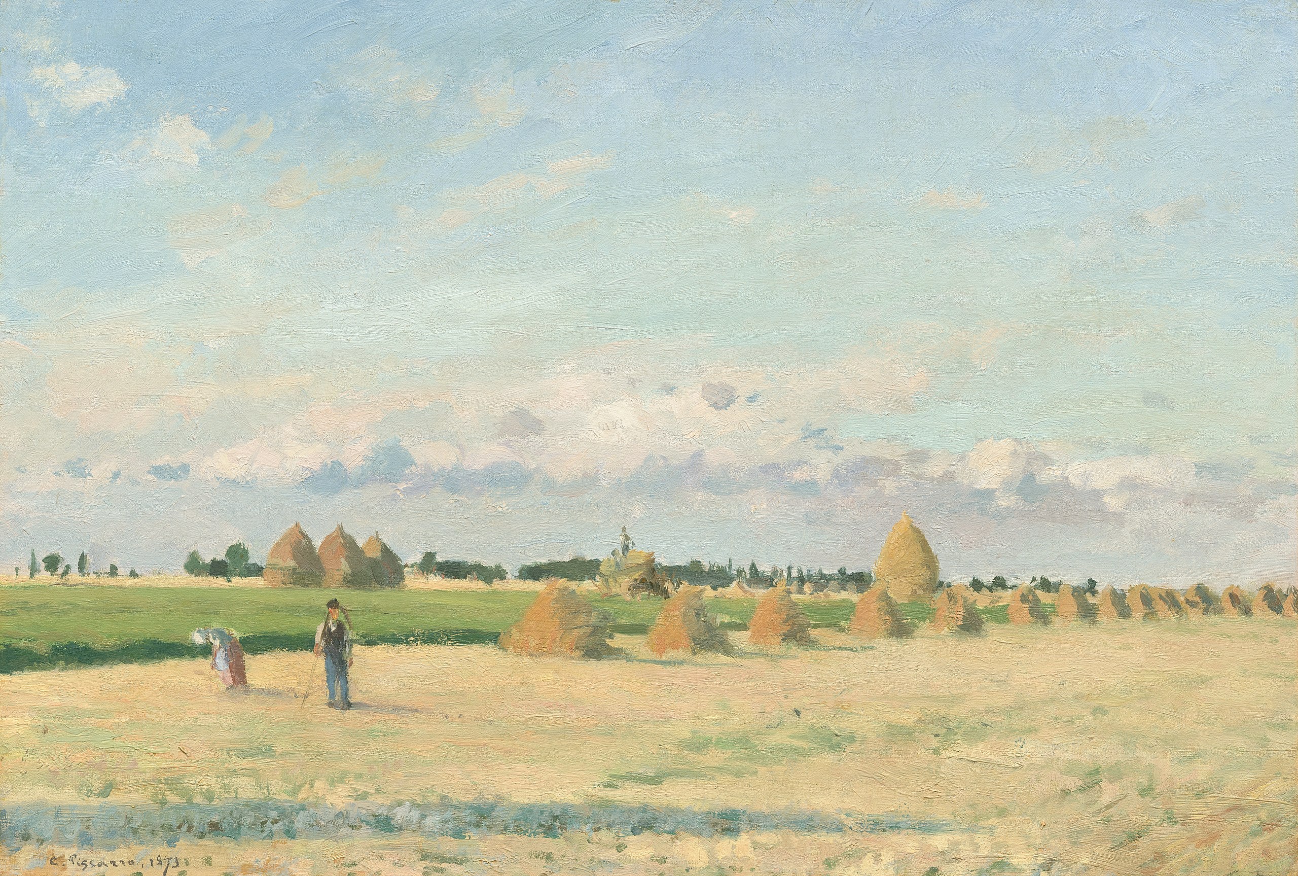 Reproduction du tableau « Champs ouverts avec meules de foin près de Pontoise - Camille Pissarro » par Alpha Reproduction en peinture à l’huile