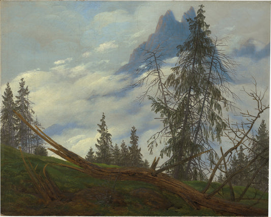 Crête de haute montagne avec les nuages de conduite - Caspar David Friedrich