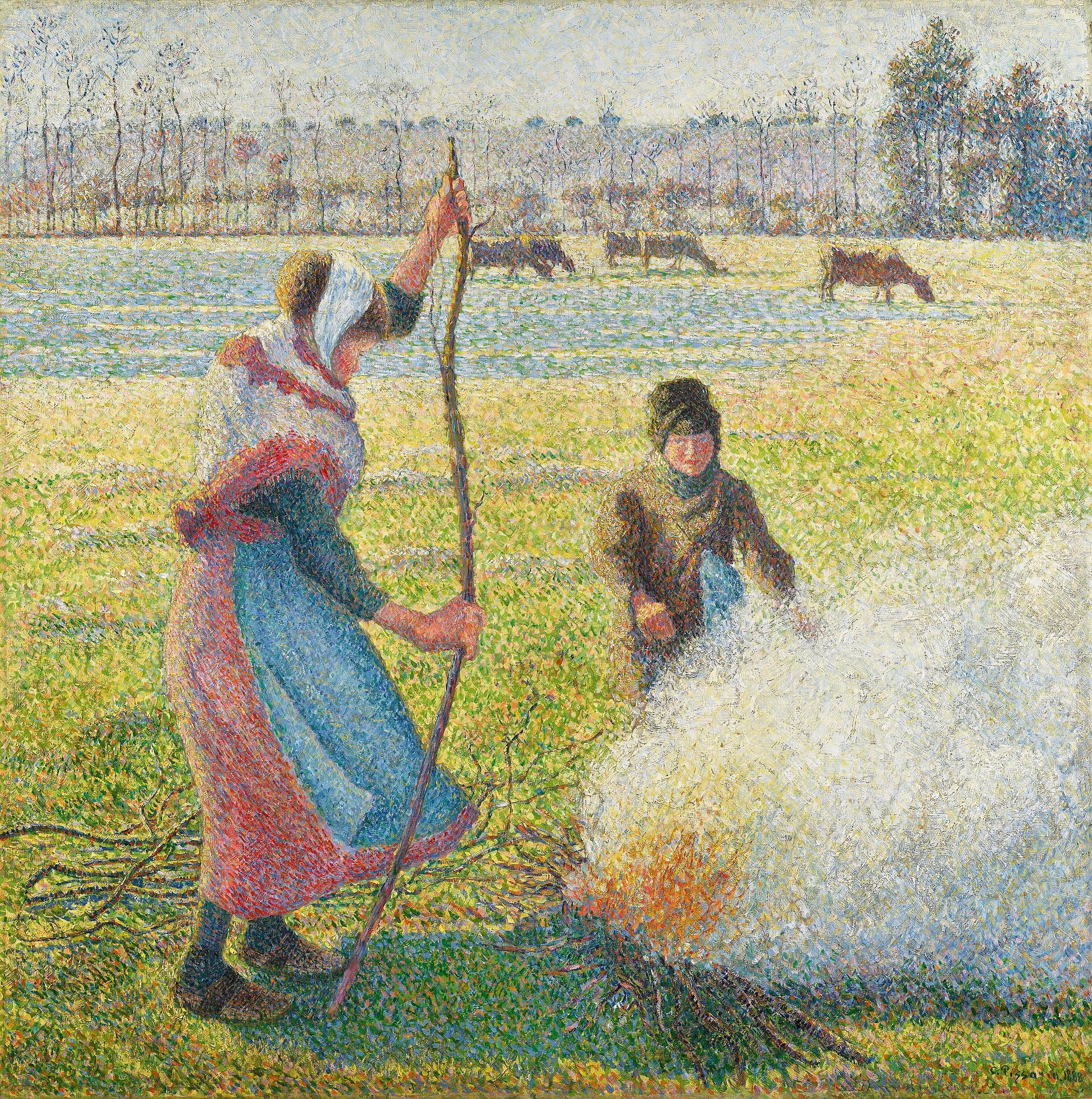 Reproduction du tableau « Gelée_blanche,_jeune_paysanne_faisant_du_feu - Camille Pissarro » par Alpha Reproduction en peinture à l’huile