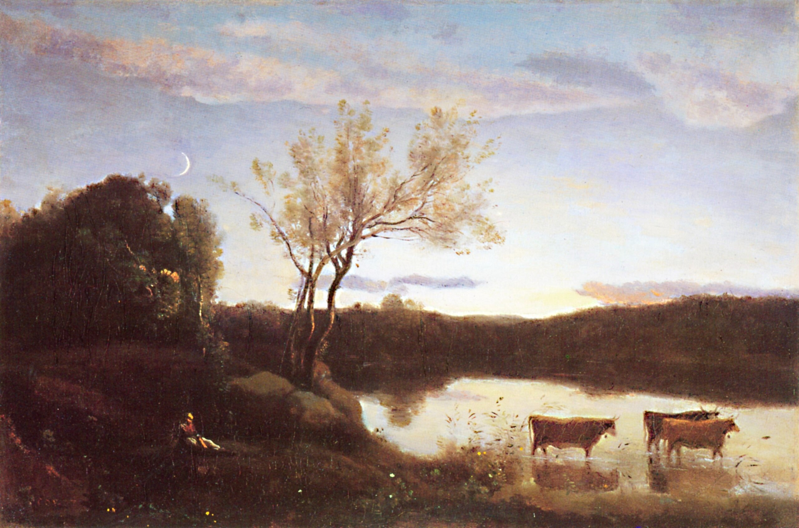 L'Étang aux trois vaches et au Croissant de Lune - Jean-Baptiste Camille Corot
