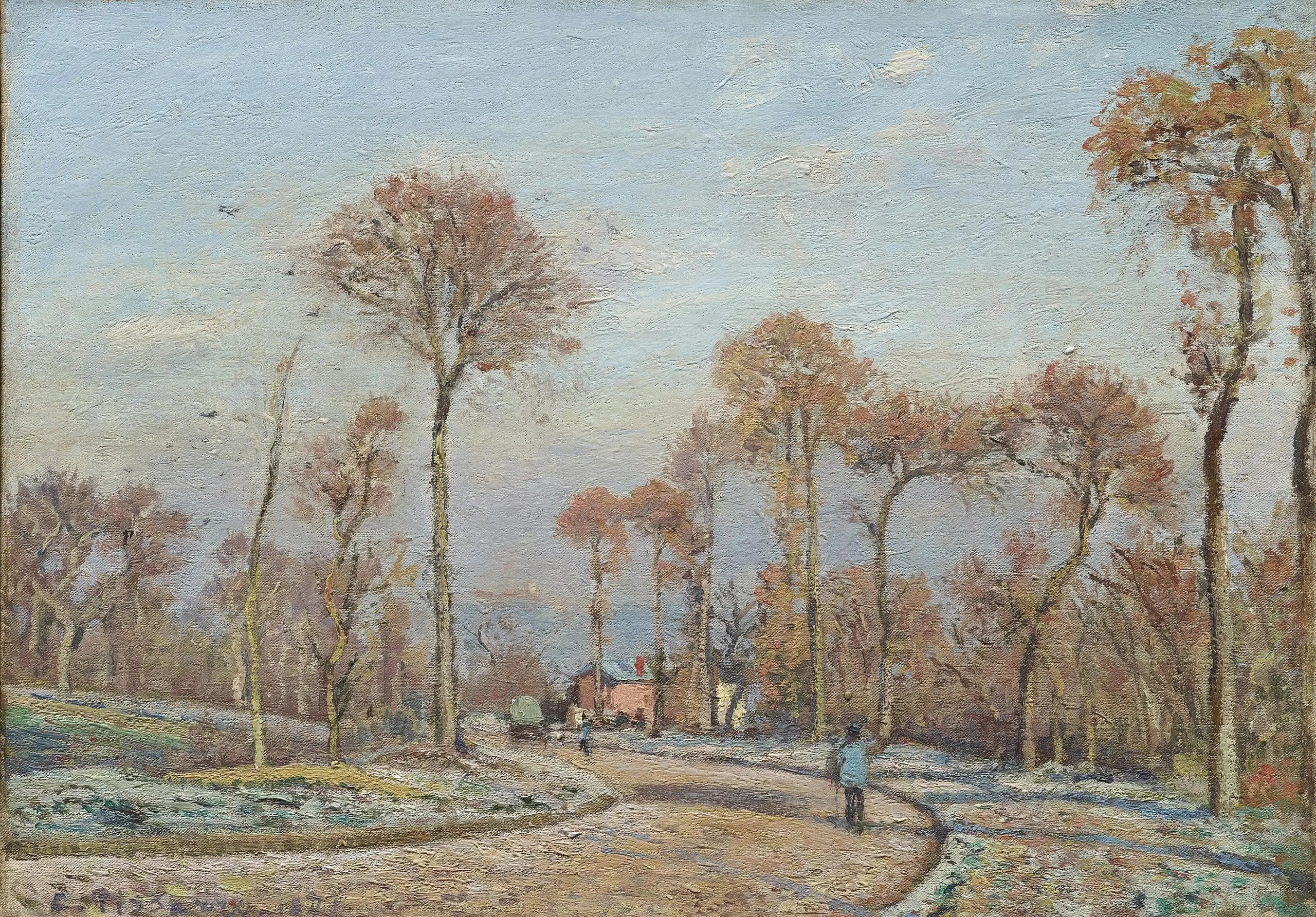 Reproduction du tableau « La Route de Versailles, Louveciennes : Gelée matinale - Camille Pissarro » par Alpha Reproduction en peinture à l’huile