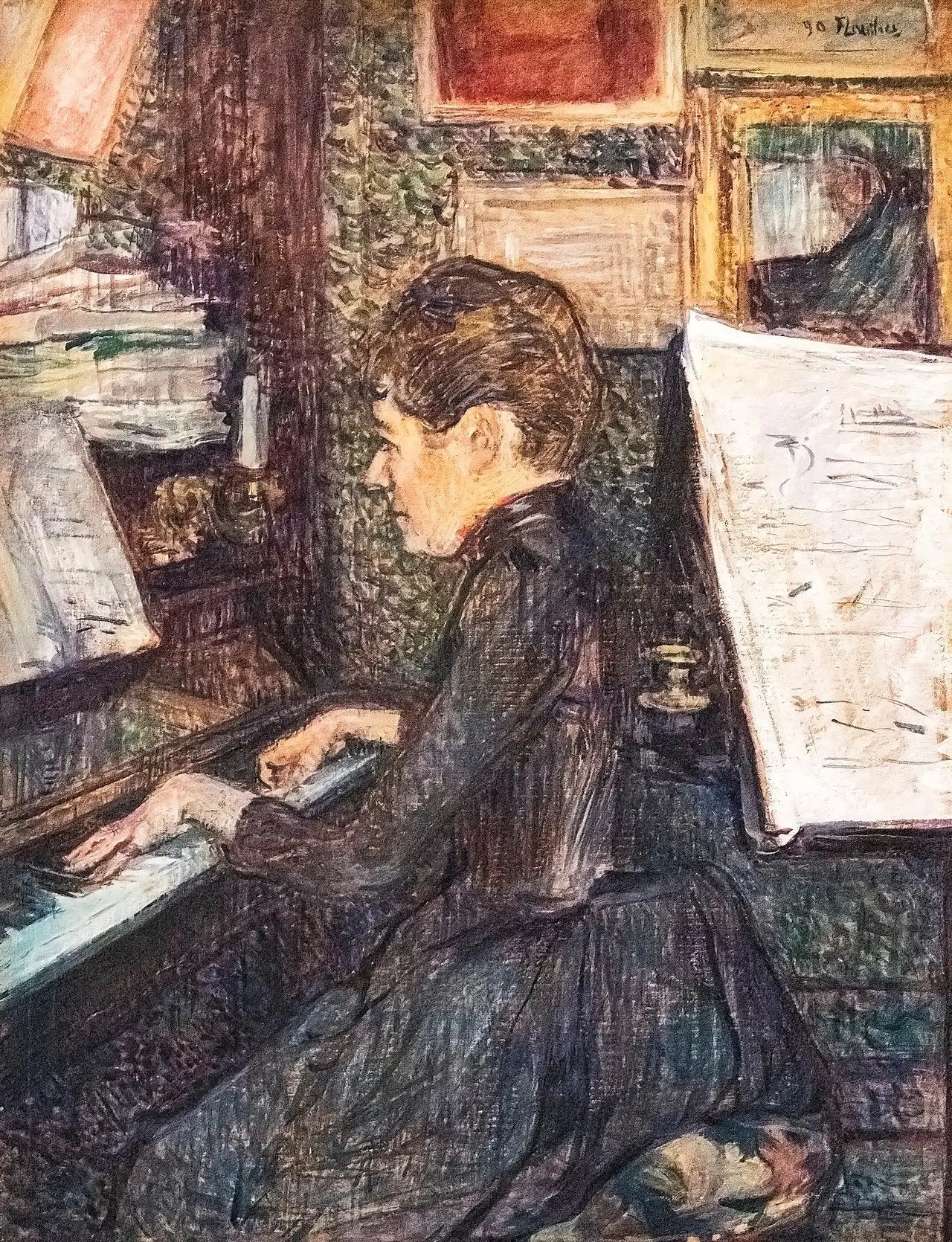 Reproduction du tableau « Mademoiselle Dihau au piano - Henri de Toulouse-Lautrec » par Alpha Reproduction en peinture à l’huile