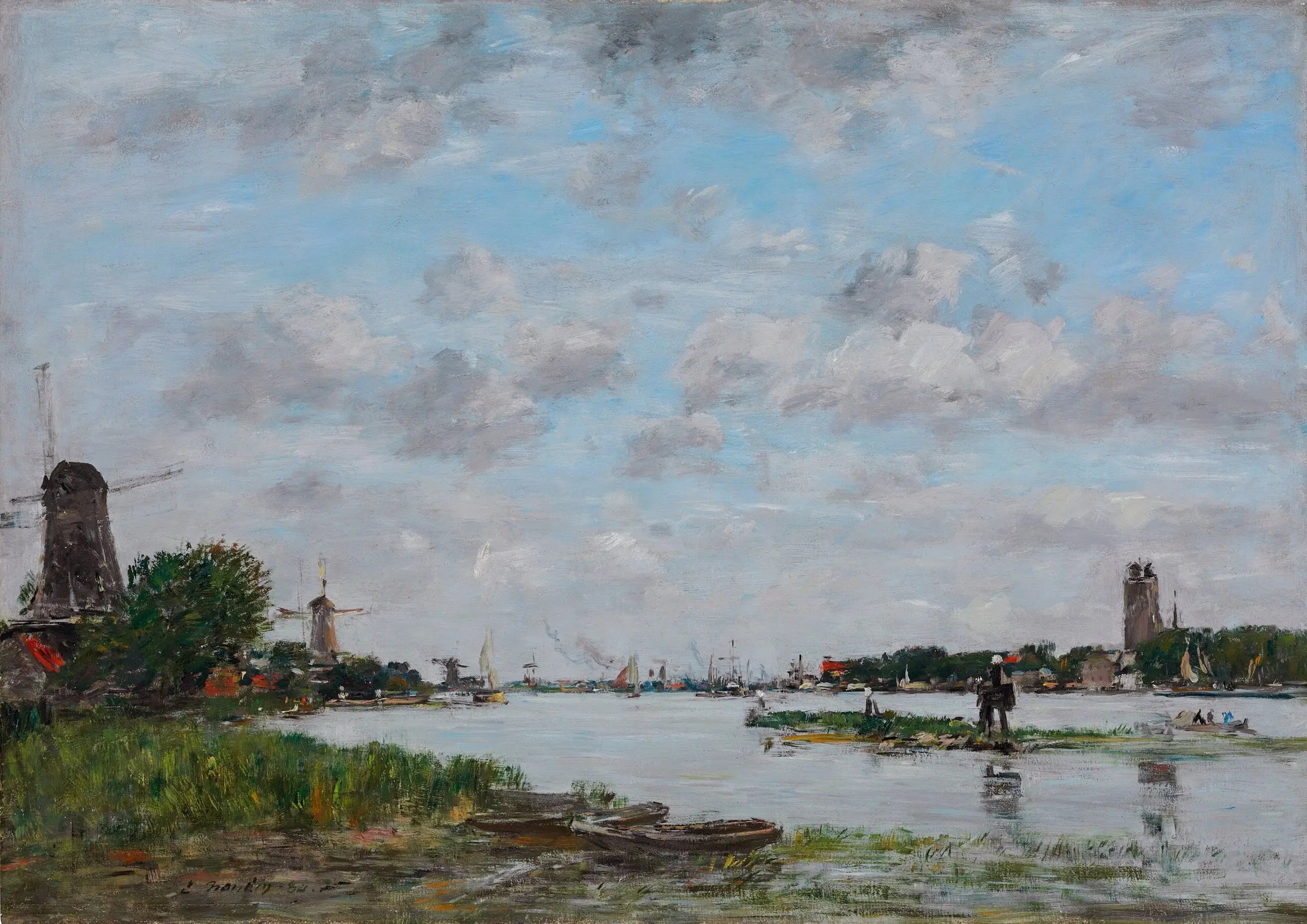 Reproduction du tableau « Navigation sur la rivière Oude Maas près de Dordrecht - Eugène Boudin » par Alpha Reproduction en peinture à l’huile