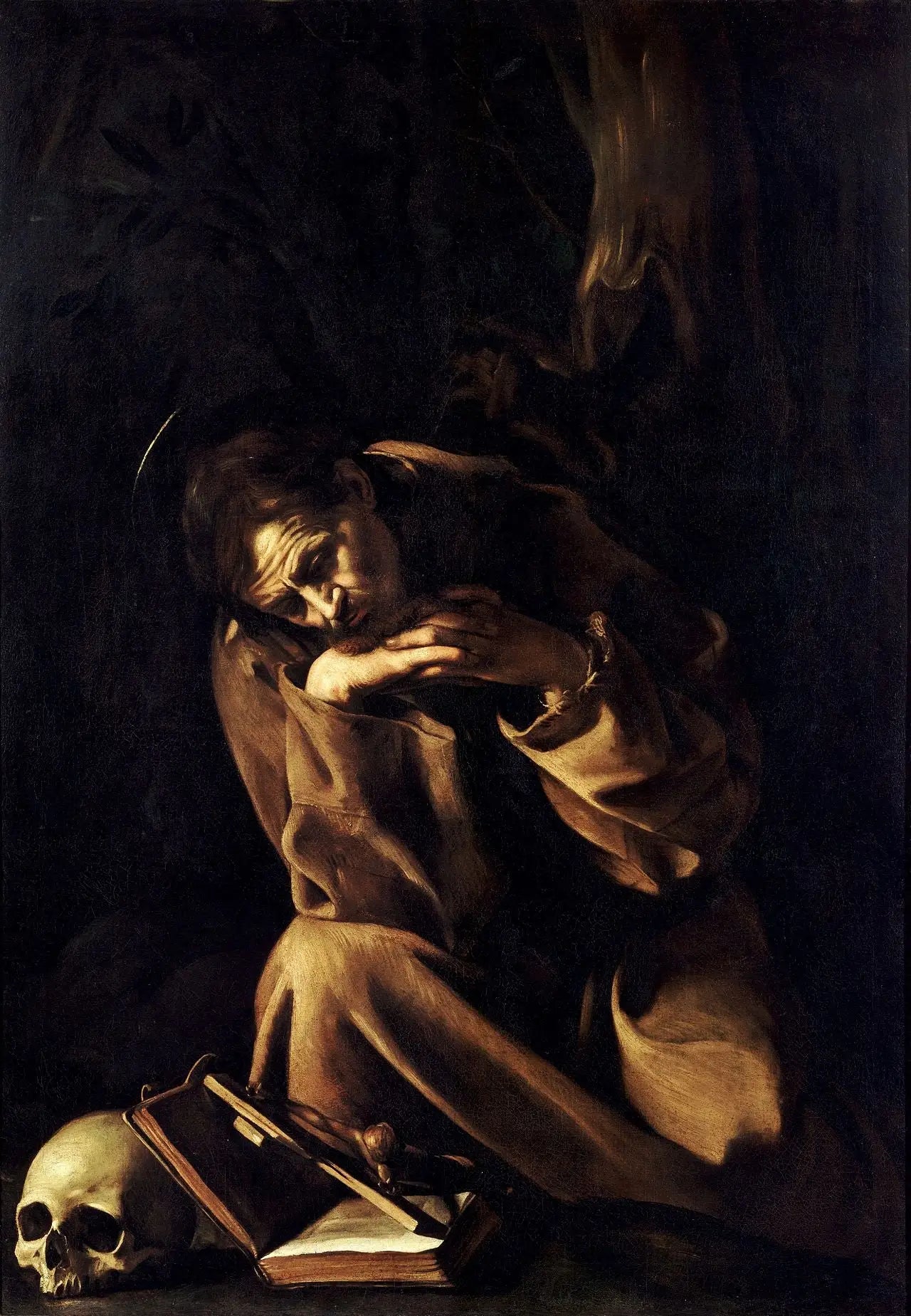 Reproduction du tableau « Saint François en méditation sur le crucifix - Le Caravage » par Alpha Reproduction en peinture à l’huile