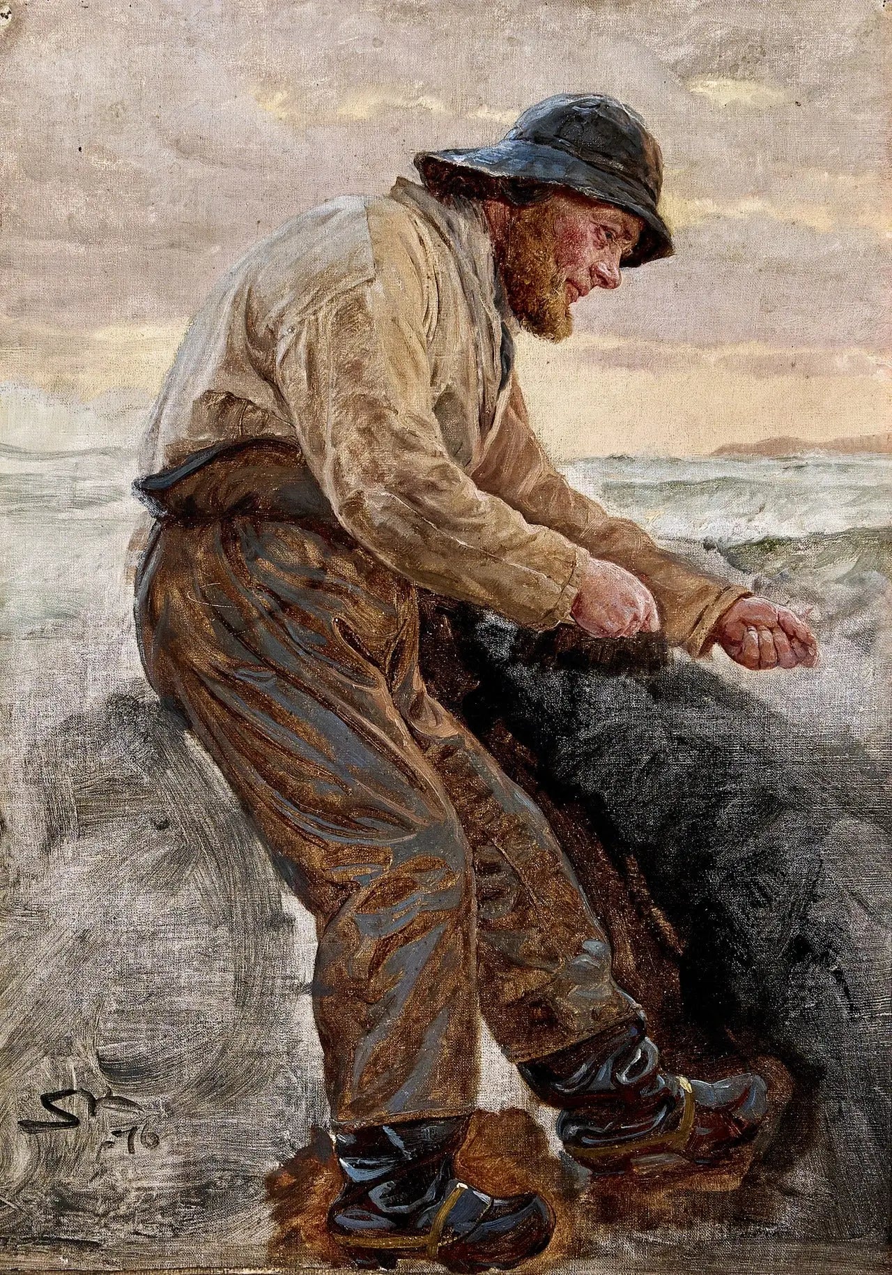 Un pêcheur de Hornbæk. Portrait complet debout dans une barque. Étude. - Peder Severin Krøyer - Alpha Reproduction