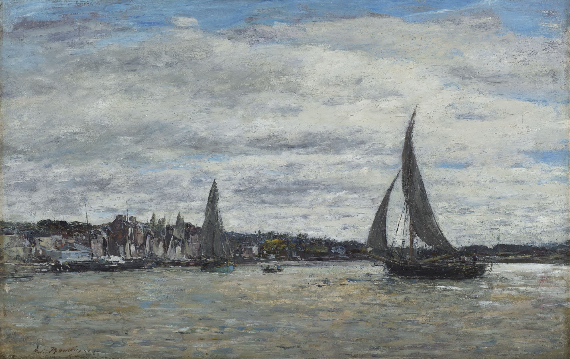 Reproduction du tableau « Vue du bassin de Trouville - Eugène Boudin » par Alpha Reproduction en peinture à l’huile