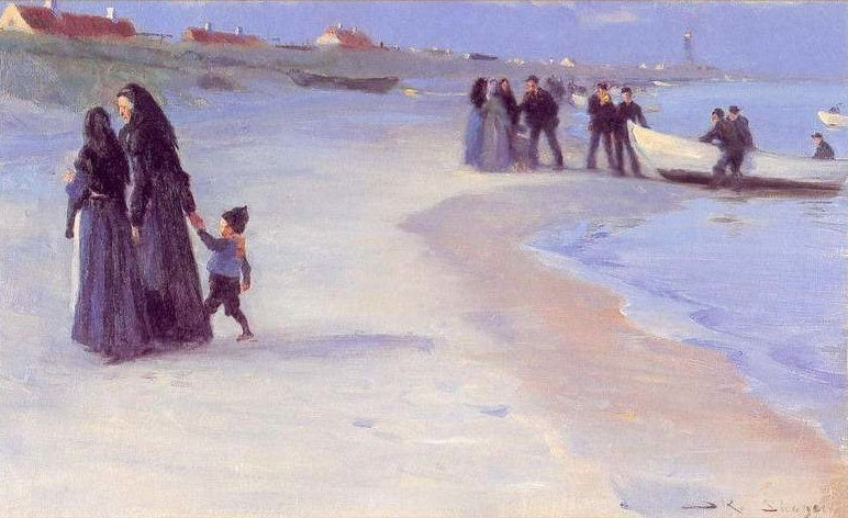 Un bateau blanc sur la plage. Une douce soirée d'été. - Peder Severin Krøyer