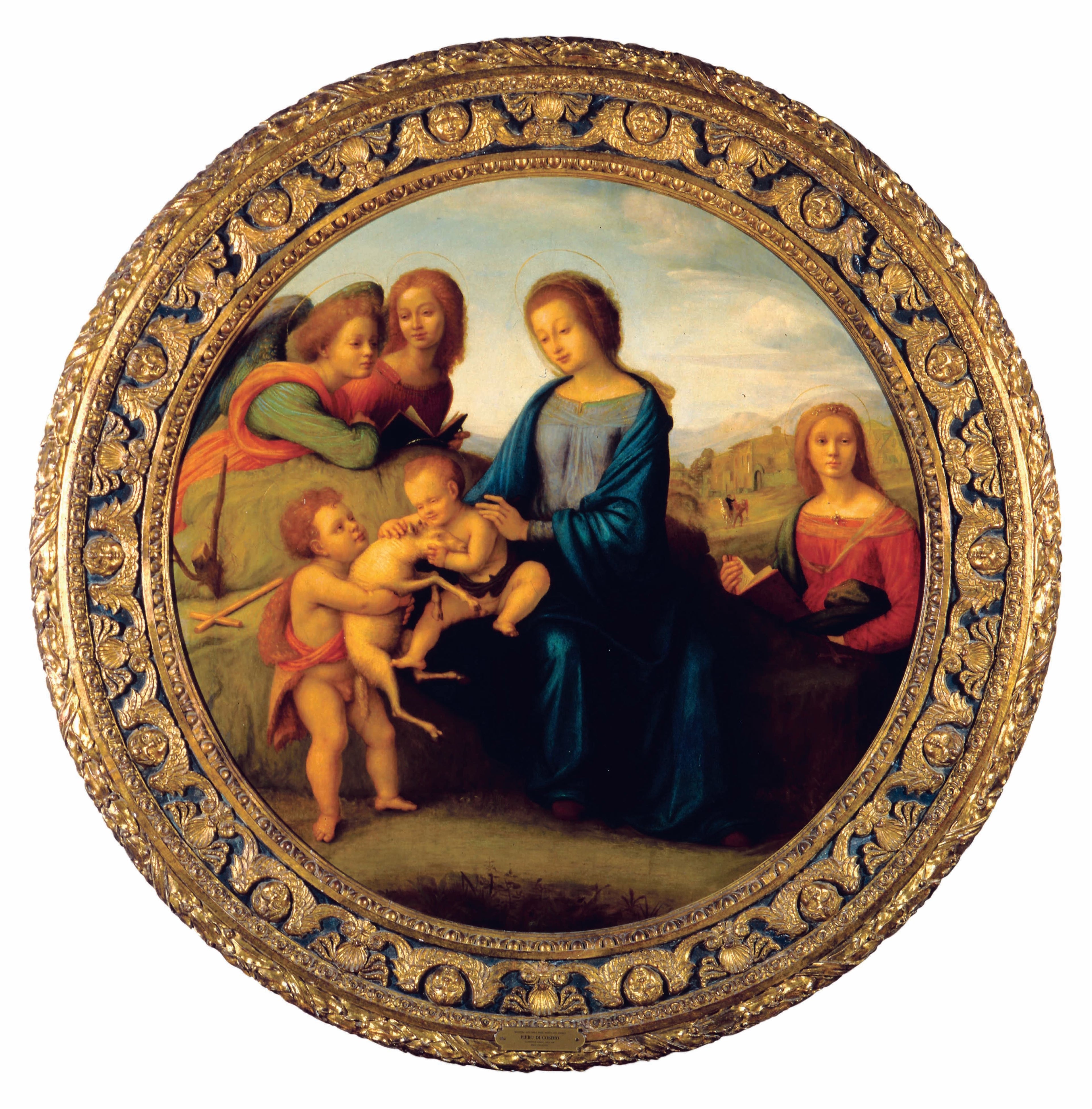 Vierge à l'Enfant avec st Jean Baptiste enfant, deux anges, ste Marguerite et st Martin - Piero di Cosimo