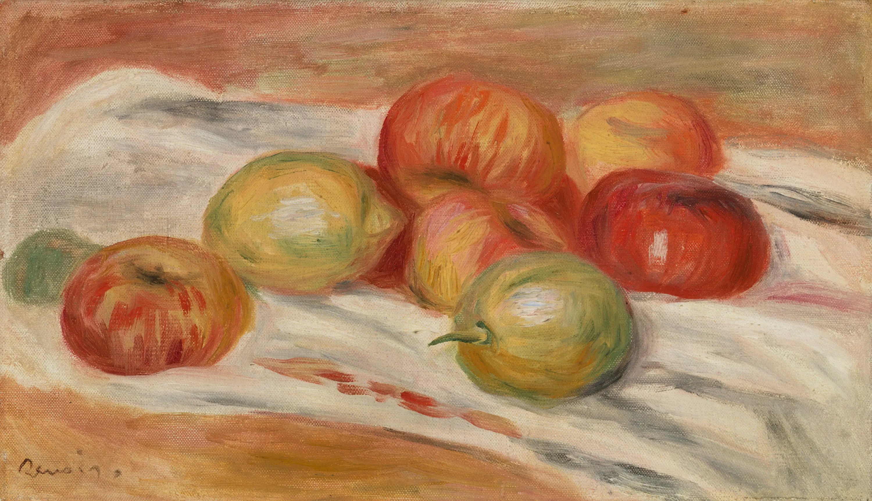 Reproduction du tableau « Pommes et citrons sur une nappe - Pierre-Auguste Renoir » par Alpha Reproduction en peinture à l’huile